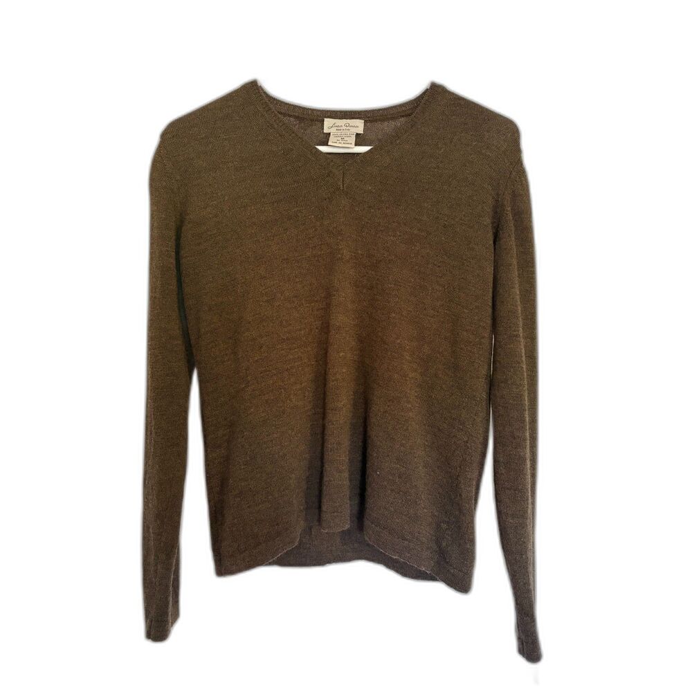 Linea Donna Italian Merino Wool Sweater V Neck Chocolate Brown M Quiet Luxury
